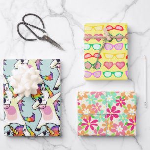 Hoja De Papel De Regalo Pose de baile Dab de Unicornio, Gafas de sol, Flor