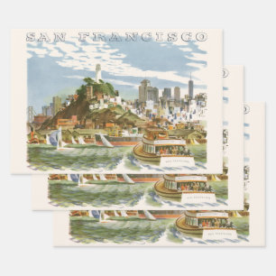 Hoja De Papel De Regalo Póster de viaje vintage de la bahía de San Francis