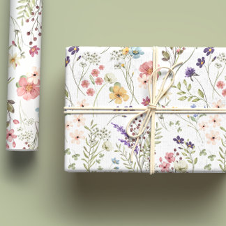 Hoja De Papel De Regalo Praderas de Flores Silvestres en Acuarela Pastel A