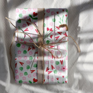 Hoja De Papel De Regalo Prado de Flor de Corazón sobre Blanco – San Valent
