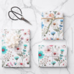Hoja De Papel De Regalo Prado de flores silvestres blanco, verde, azul<br><div class="desc">Prado de flores silvestres blanco,  verde,  diseño azul marrón.</div>