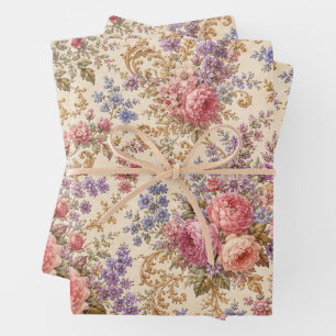 Hoja De Papel De Regalo Prado de flores silvestres de rosa rococó bohemio