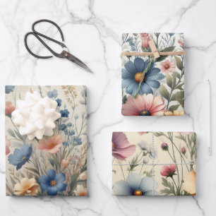 Hoja De Papel De Regalo Prado de flores silvestres fondo beige