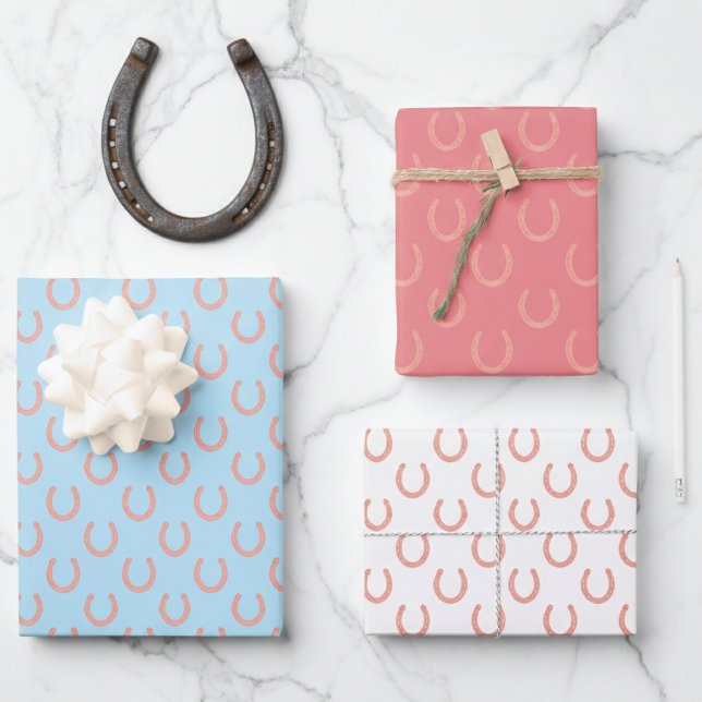 Hoja De Papel De Regalo Preciosa herradura rosada en Baby Shower Cowgirl (Precious Pink Horseshoes Baby Shower Cowgirl Wrapping Paper Sheets year of the fire horse
)