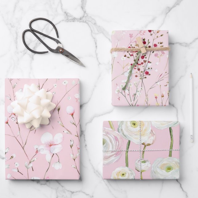 Hoja De Papel De Regalo Precioso baño de novia floral blanco rosa (Anverso)