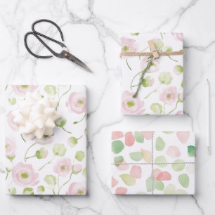 Hoja De Papel De Regalo Precioso Cumpleaños de Boda Flores Rosa Mint Claro