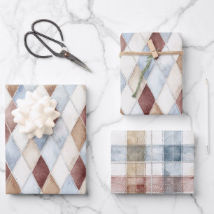 Hoja De Papel De Regalo Precioso Diamantes Marrón Beige Crema Azul Boda