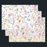 Hoja De Papel De Regalo Precioso jardín botánico floral de pradera con flo<br><div class="desc">Hermosas láminas de papel de regalo inspiradas en boho con acuarelas alegres de flores silvestres en varios tonos de rosa,  lavanda,  amarillo,  azul y verde.</div>