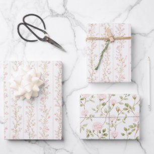 Hoja De Papel De Regalo Precioso Sabor Rosa Floral Rayas Despedida de Solt