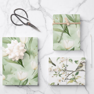 Hoja De Papel De Regalo Preciosos Tulipanes Blancos Verdes Desayuno Nupcia