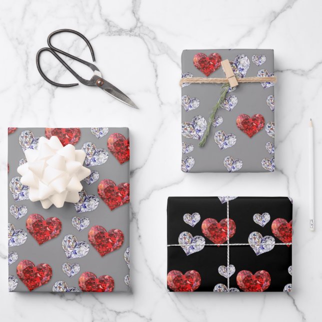 Hoja De Papel De Regalo Preciosos y elegantes corazones de diamantes (Anverso)