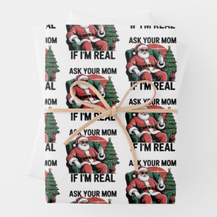 Hoja De Papel De Regalo Pregúntale a tu mamá Divertido Santa Snarky Retro