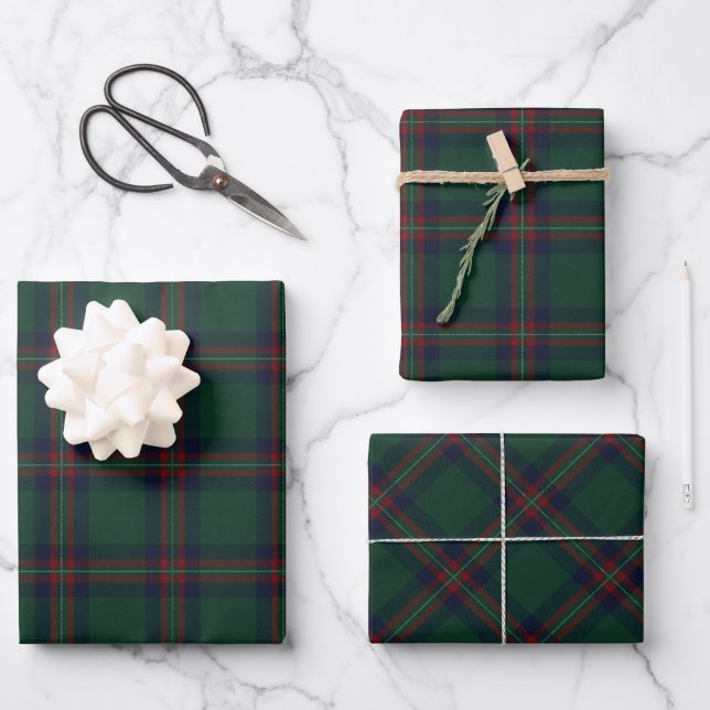 Hoja De Papel De Regalo Preppy Christmas Dark Green Plaid  (Anverso)