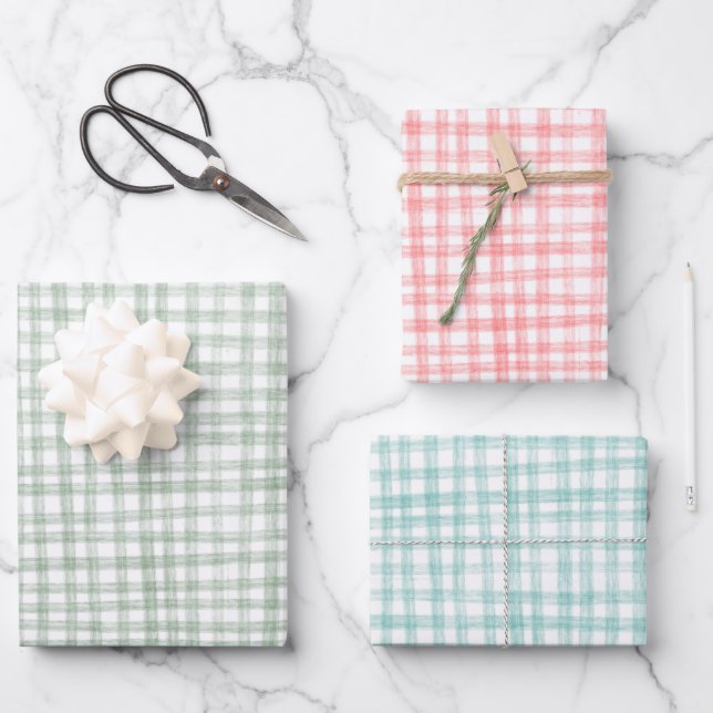 Hoja De Papel De Regalo Preppy de los Navidades modernos de Gingham (Anverso)