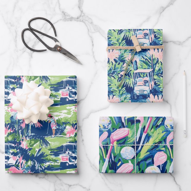 Hoja De Papel De Regalo Preppy Palm Beach Golf (Anverso)