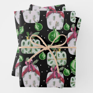 Hoja De Papel De Regalo Presentes y ornamentos navideños acuarelas