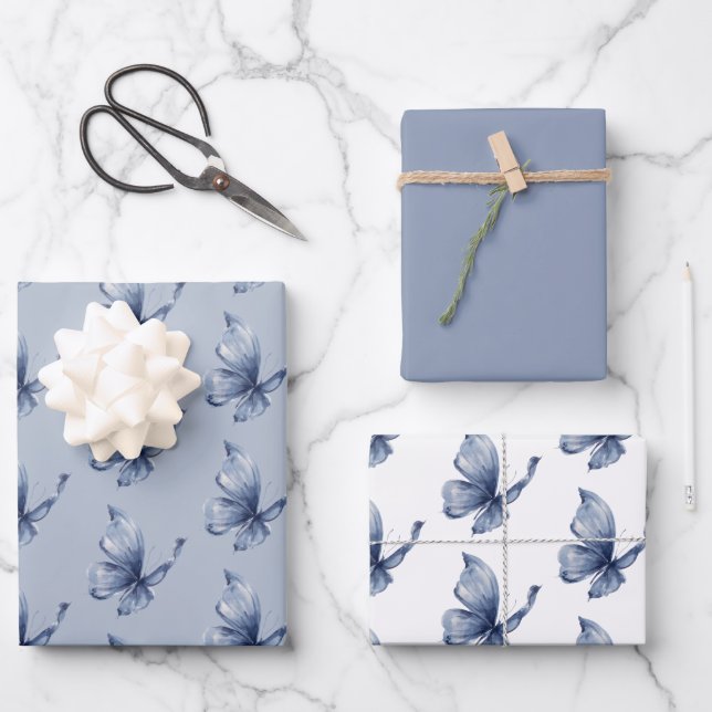 Hoja De Papel De Regalo Pretty Blue Butterfly Birthday (Anverso)