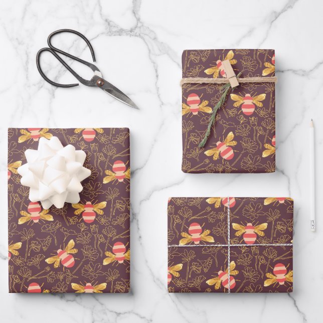 Hoja De Papel De Regalo Pretty Bumble Bee Pattern (Anverso)