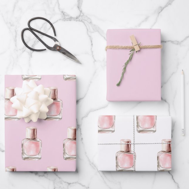 Hoja De Papel De Regalo Pretty in Pink Nail Polish Birthday (Anverso)