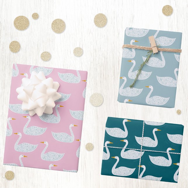 Hoja De Papel De Regalo Pretty Swan Pattern (Swan pattern gift wrapping paper sheets)