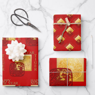 Hoja De Papel De Regalo Primavera 12 Rótulos zodiacos Yin Yang Tiger Año W