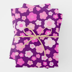 Hoja De Papel De Regalo Primavera Colorida Daisida Floral Pascua Rosa Púrp