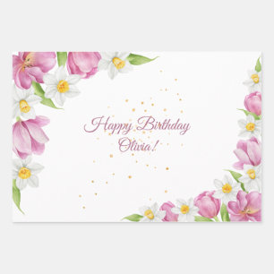 Hoja De Papel De Regalo Primavera Colorida Flor Niños Cumpleaños