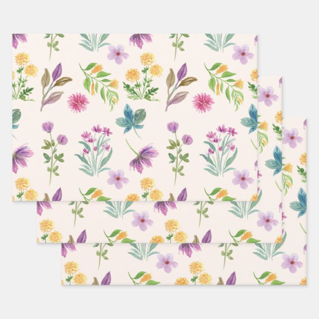 Hoja De Papel De Regalo Primavera de flores floreciente sin foco (Set)