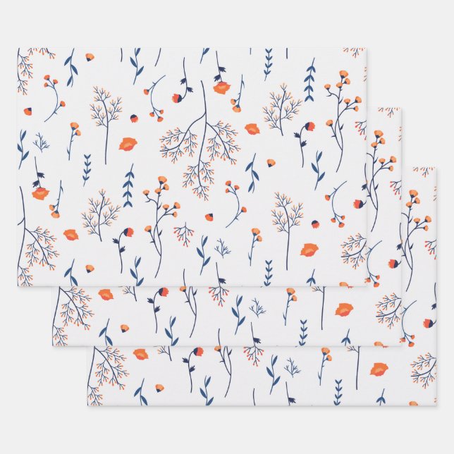 Hoja De Papel De Regalo Primavera de flores floreciente sin foco (Set)