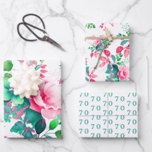 Hoja De Papel De Regalo Primavera Verano acuarela Floral 70 cumpleaños