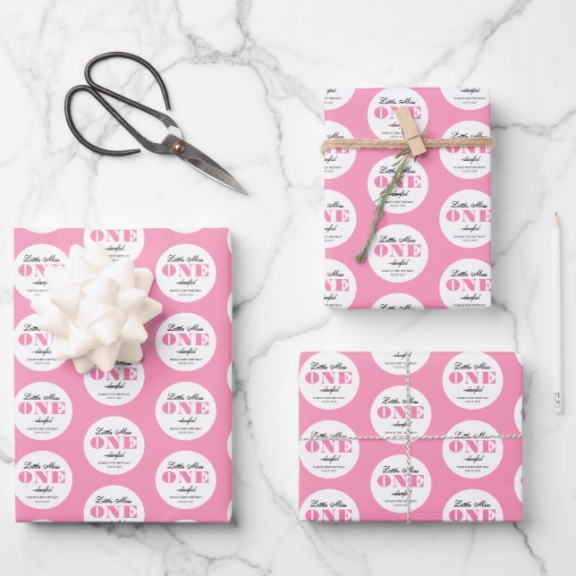 Hoja De Papel De Regalo Primer Cumpleaños Rosa (Anverso)