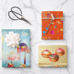 Hoja De Papel De Regalo Primer fiesta del Festival de las Velas de Hanukka<br><div class="desc">Primera Vela de Hanukkah. Feliz Festival Hanukkah de luces fiesta Envoltura Papel belleza tarjeta feriado judío. Hermosa festividad judía de fondo de Chanukah con símbolos decorativos tradicionales de Chanuka - dreidels de madera (hilatura superior), donuts dulces, menorah hanukkiah, velas, estrella de David y patrones de oro de papel pintado de...</div>