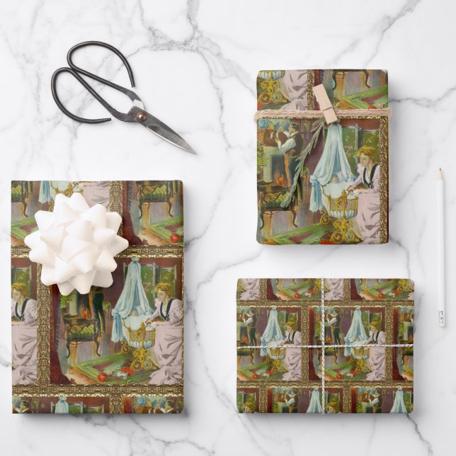 Hoja De Papel De Regalo Primera visita de Santa Claus (Anverso)