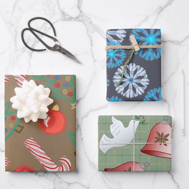 Hoja De Papel De Regalo Primitivo Navidades festivos con copas de nieve Ar (Anverso)