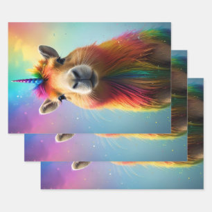 Hoja De Papel De Regalo Prismhorn: El Capybaraicornio Arcoiris,