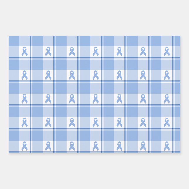 Hoja De Papel De Regalo Prostate Cancer Awareness Plaid Light Blue Ribbon (Anverso)