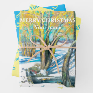 Hoja De Papel De Regalo Puente en invierno Watercoling