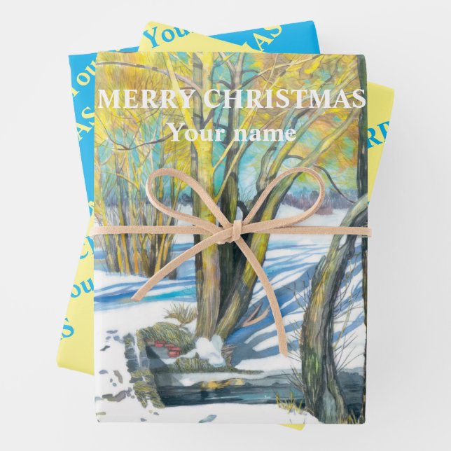 Hoja De Papel De Regalo Puente en invierno Watercoling (In situ)