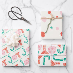 Hoja De Papel De Regalo Puestos de colores de alegría geométrica robusta y