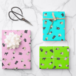 Hoja De Papel De Regalo Pug Confetti - chicle rosa, turquesa, verde 
