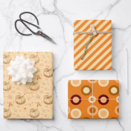 Hoja De Papel De Regalo Pumpkin puntos franjas Naranja Halloween Vintage