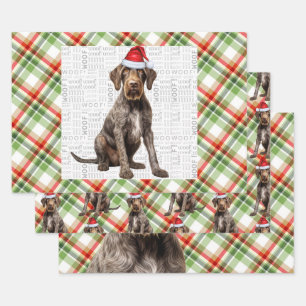 Hoja De Papel De Regalo Puntero de pelo duro de Navidad perro cuadros rojo