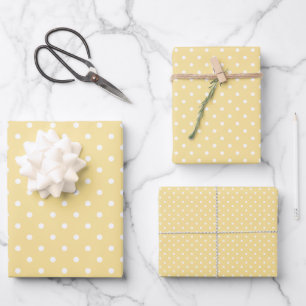 Hoja De Papel De Regalo Punto Clásico de Lunares Blanco - Amarillo Canario