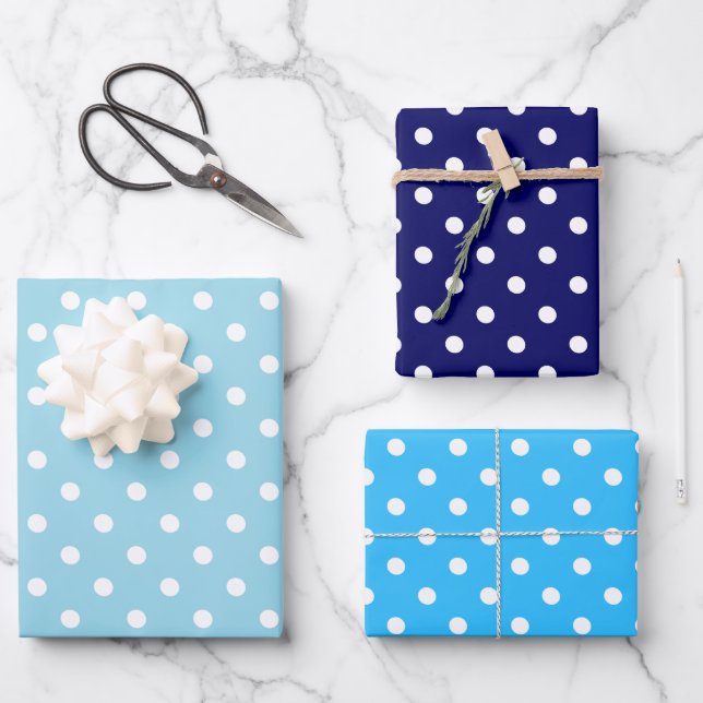 Hoja De Papel De Regalo Punto de Polka Azul (Anverso)