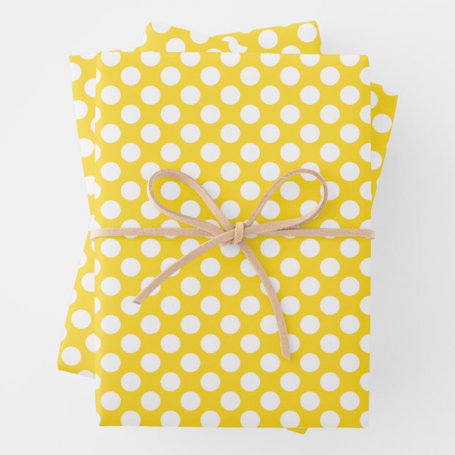 Hoja De Papel De Regalo Punto de polka blanco y amarillo (In situ)