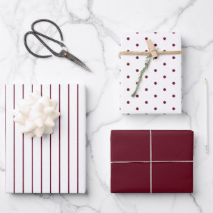 Hoja De Papel De Regalo Punto de polka de Borgoña y sólido de otoño