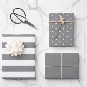 Hoja De Papel De Regalo Punto de Polka Gris ahumado de banda ancha y sólid