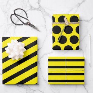 Hoja De Papel De Regalo Punto de polka negro amarillo a rayas