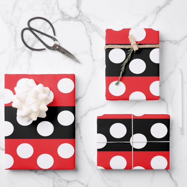 Hoja De Papel De Regalo Punto de polka rojo y negro (Anverso)