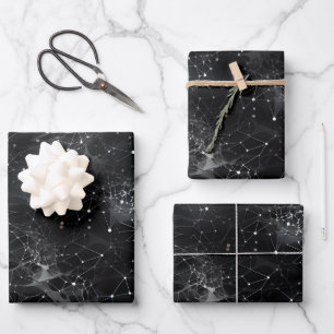 Hoja De Papel De Regalo Puntos blancos y telarañas sobre negro